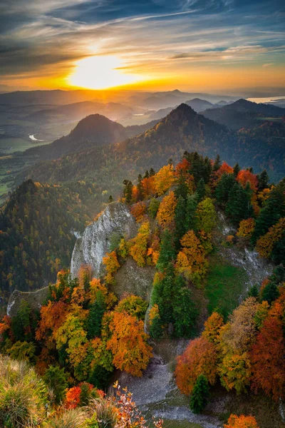 Krásný Výhled Pieninské Hory Vrcholu Vrchu Tři Koruny Při Západu — Stock fotografie
