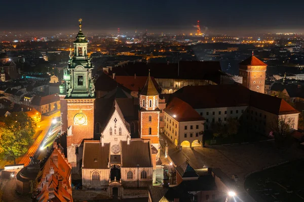 Castelo Real Wawel Noite Cracóvia Polónia — Fotografia de Stock