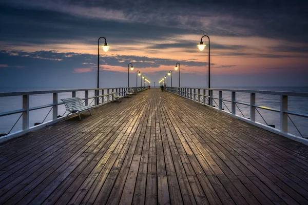 Seebrücke Der Ostsee Gdynia Orlowo Bei Sonnenaufgang Polen — Stockfoto