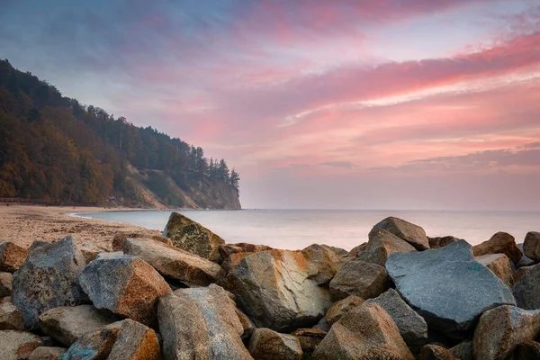 Ostseestrand Gdynia Orlowo Mit Dem Kliff Bei Sonnenaufgang Polen — Stockfoto
