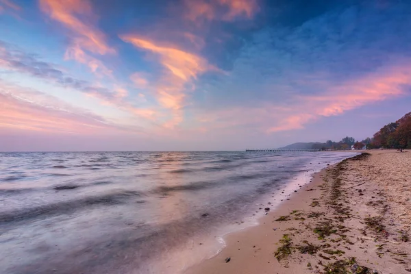 Пляж Балтийского Моря Гдыне Орлово Восходе Солнца Польша — стоковое фото