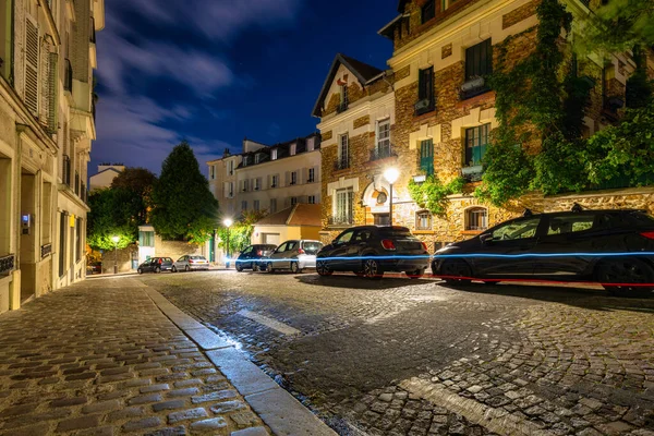 Geweldige Straten Van Montmartre Kwartiermaker Van Parijs Nachts Frankrijk — Stockfoto