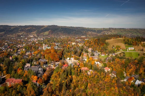 stock image Aerial view of the Zakopane town uder Tatra mountains at autumn. Poland