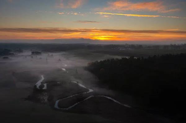 Radunia River Meanders Sunrise Kashubia Poland — Stock Photo, Image