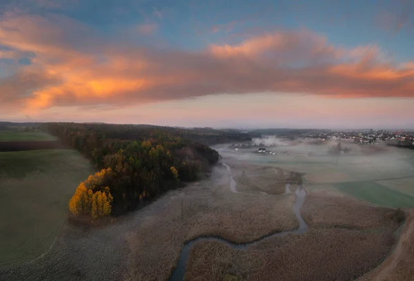 Ποταμός Ραντούνια Αιωρείται Ξημέρωμα Κασούβια Πολωνία — Φωτογραφία Αρχείου