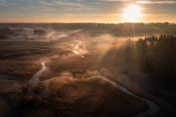 Raduniafloden Slingrar Sig Vid Soluppgången Kashubia Polen — Stockfoto