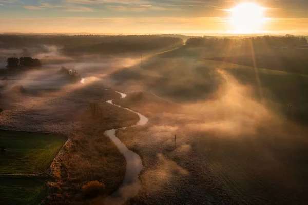 Raduniafloden Slingrar Sig Vid Soluppgången Kashubia Polen — Stockfoto