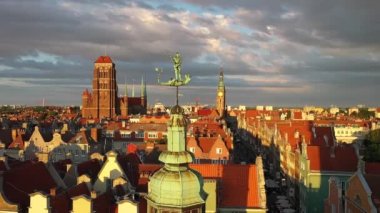 Beautiful architecture of the Main Town of Gdansk in the rays of the setting sun. Poland