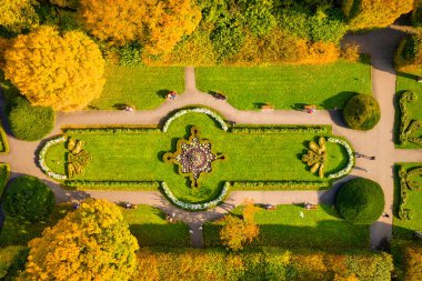 Gdansk Oliwa 'daki sonbahar parkının güzel manzarası. Polonya