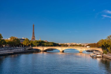 Paris, Seine nehri üzerindeki Pont Alexandre III köprüsünden Eyfel kulesi manzarası. Fransa