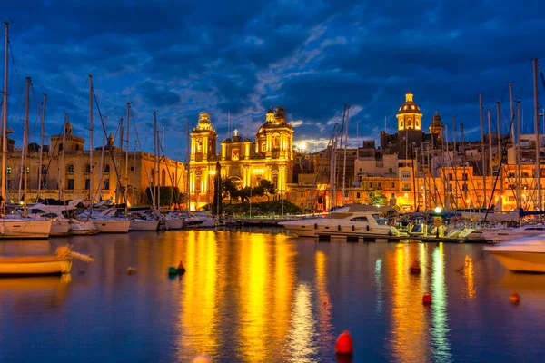 Bela Marina Cidade Birgu Malta Entardecer — Fotografia de Stock