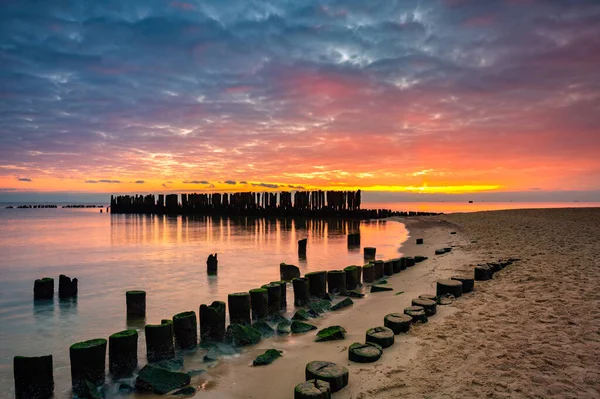 Salida Del Sol Sobre Playa Mar Báltico Babie Doly Gdynia —  Fotos de Stock