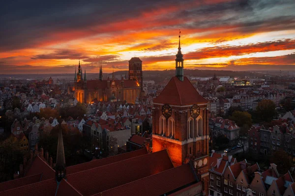 Krásné Město Gdaňsk Při Západu Slunce Polsko — Stock fotografie