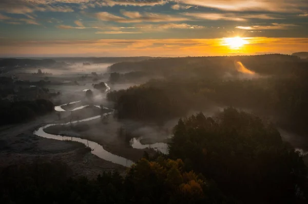 Řeka Radunia Úsvitu Klikatí Kašubie Polsko — Stock fotografie