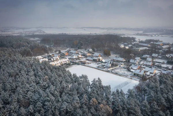 Εναέρια Τοπίο Του Χιονισμένου Δάσους Χειμώνα Πολωνία — Φωτογραφία Αρχείου
