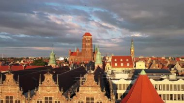 Beautiful architecture of the Main Town of Gdansk in the rays of the setting sun. Poland