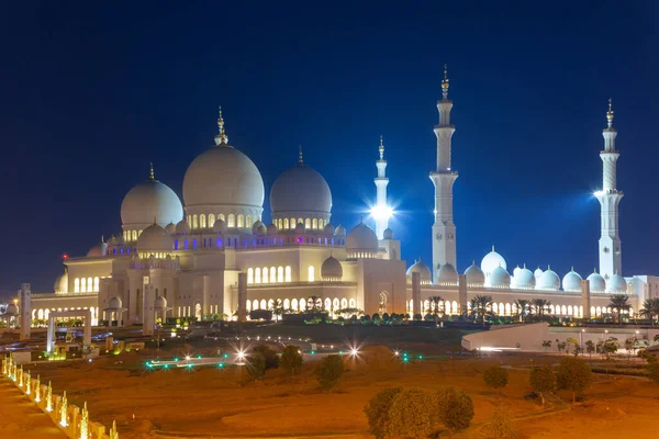 Gran Mezquita Abu Dhabi Por Noche Emiratos Árabes Unidos — Foto de Stock