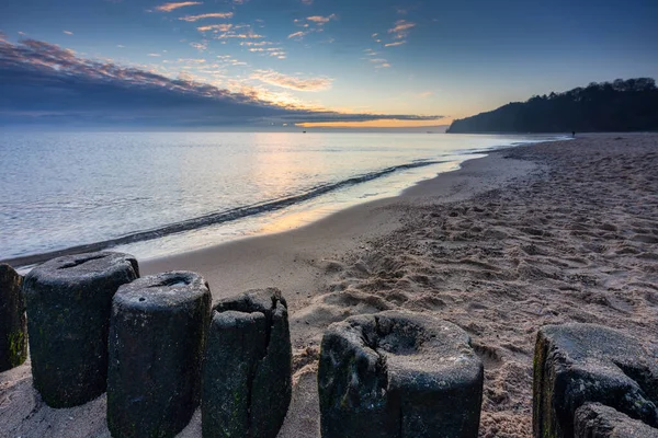 Восход Солнца Пляже Балтийском Море Babie Doly Гдыня Польша — стоковое фото