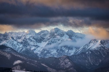 Winter landscape of Tatra Mountains at sunrise. Poland