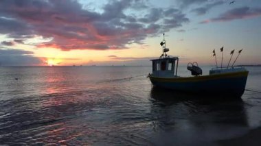 Beautiful sunrise on the beach of Baltic Sea in Sopot, Poland
