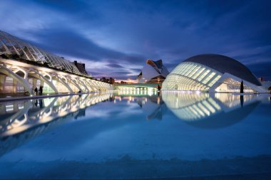 Valencia, Spain - January 20, 2023: Amazaing modern architecture of Valencia city at dusk. Spain