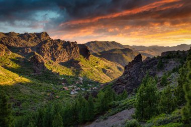 Beautiful mountains on the island of Gran Canaria in Spain at sunset.