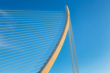 Harp-shaped cable-stayed bridge structure, Valencia. Spain