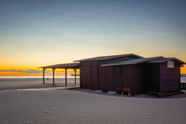 Playa de las Arenas beach by the Mediterranean Sea in Valencia at sunrise. Spain