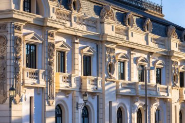 Beautiful architecture of the port in Valencia at sunrise, Spain.