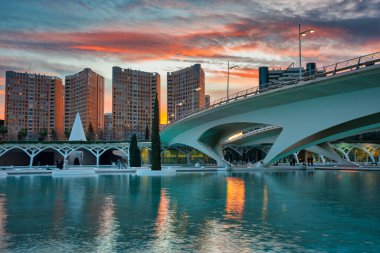 Beautiful architecture in the Valencia city at sunset, Spain