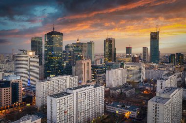 Amazing cityscape of Warsaw at sunset, Poland.