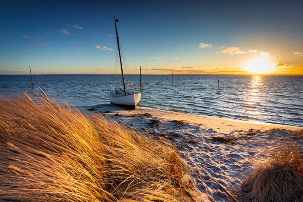 Krásná Pobaltská Pláž Při Západu Slunce Kuznici Poloostrov Hel Polsko — Stock fotografie