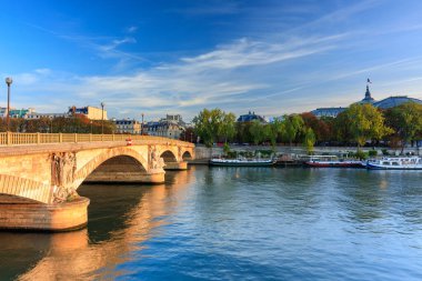 Paris, Seine nehrinin üzerinde güzel bir gün doğumu. Fransa