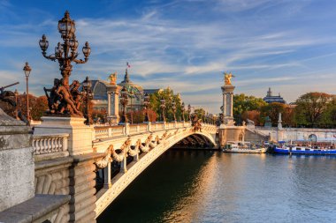 Paris, Seine nehri üzerindeki güzel Pont Alexandre III köprüsü. Fransa