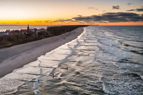 Vacker Baltisk Strand Vid Solnedgången Kuznica Hel Halvön Polen — Stockfoto