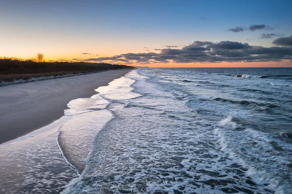 Hermosa Playa Báltica Atardecer Kuznica Península Hel Polonia — Foto de Stock