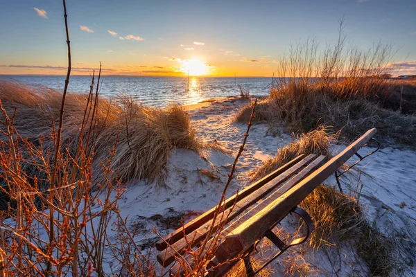 Gün Batımında Hel Yarımadası Nda Güzel Bir Baltık Sahili Polonya — Stok fotoğraf