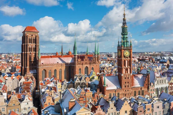 Чудовий Краєвид Головного Міста Гданська Сніжну Зиму Польща — стокове фото