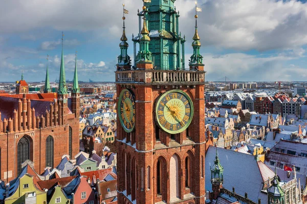 Gyönyörű Táj Nagyváros Gdansk Havas Télen Lengyelország — Stock Fotó