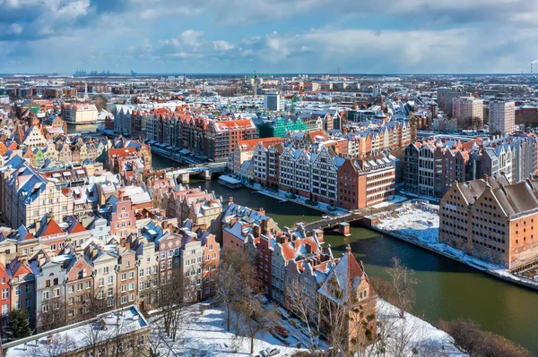 Karlı Bir Kış Günü Polonya Nın Gdansk Şehrinin Güzel Manzarası — Stok fotoğraf