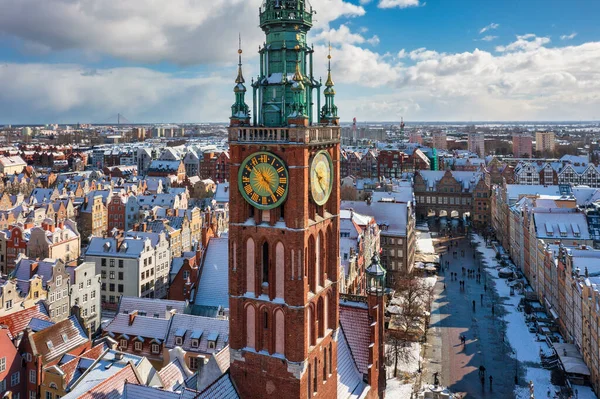 Beau Paysage Ville Principale Gdansk Hiver Enneigé Pologne — Photo