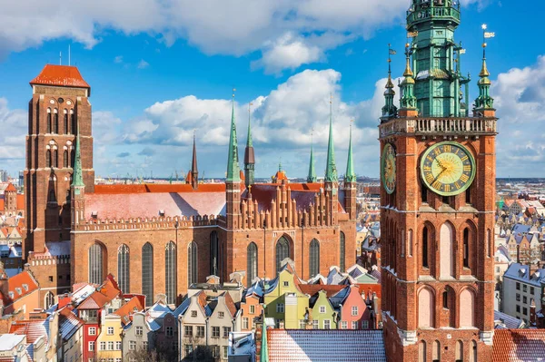 Чудовий Краєвид Головного Міста Гданська Сніжну Зиму Польща — стокове фото