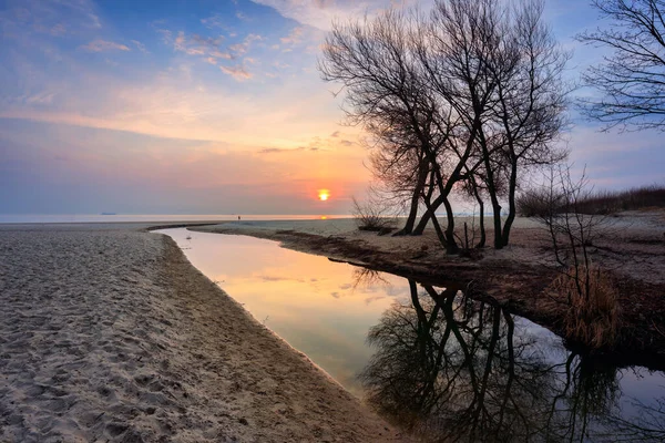 Пляж Балтийского Моря Гданьске Рассвете Польша — стоковое фото