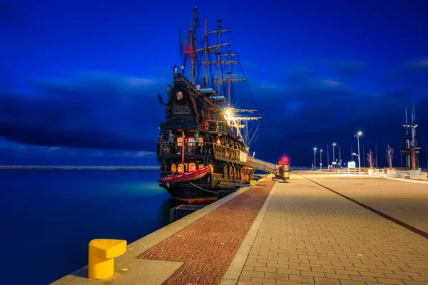 Illuminated Sail Ship Baltic Port Promenade Gdynia Poland — Stock Photo, Image