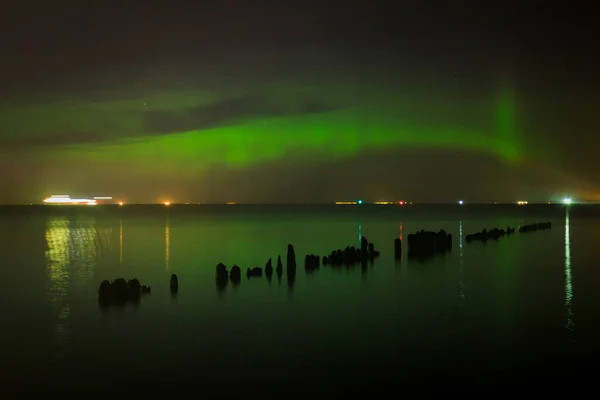 stock image Amazing aurora over the Baltic Sea in Gdansk, Poland.