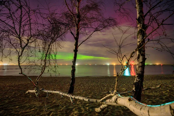 Incredibile Aurora Sul Mar Baltico Danzica Polonia — Foto Stock