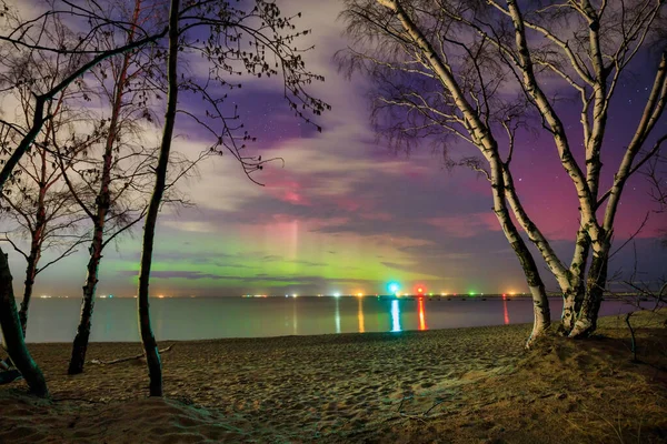 Increíble Aurora Sobre Mar Báltico Gdansk Polonia — Foto de Stock