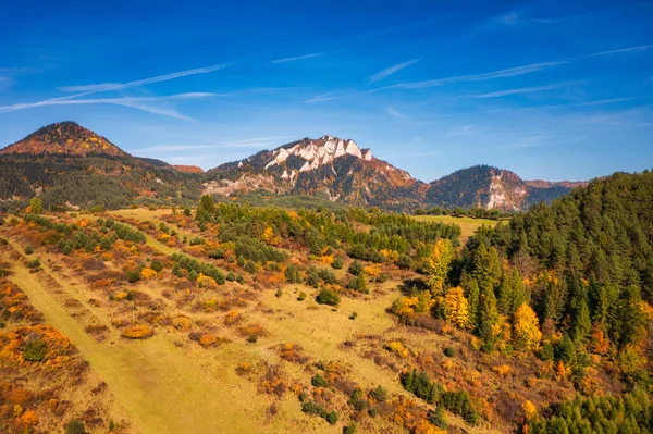 Herbstliche Landschaft Des Pieniny Gebirges Mit Dem Drei Kronen Gipfel — Stockfoto