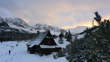 Winter sunset on Hala Gasienicowa in the Tatra Mountains, Poland.