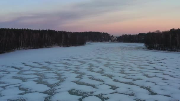 Paysage Aérien Lac Gelé Pologne Coucher Soleil — Video